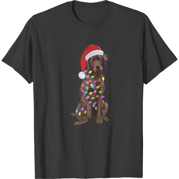 Chocolate Labrador Retriever Santa Hat Christmas Lights Gift Raglan T-Shirts-image