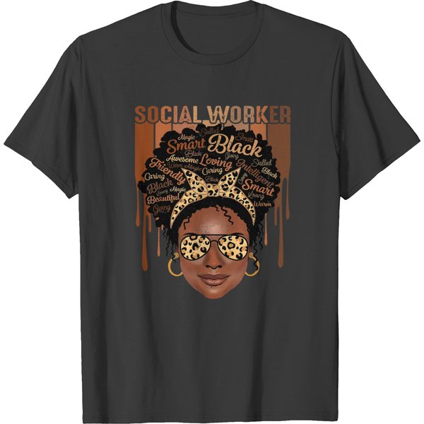 Social Worker Afro Messy Bun African American Social Work T-Shirts-image