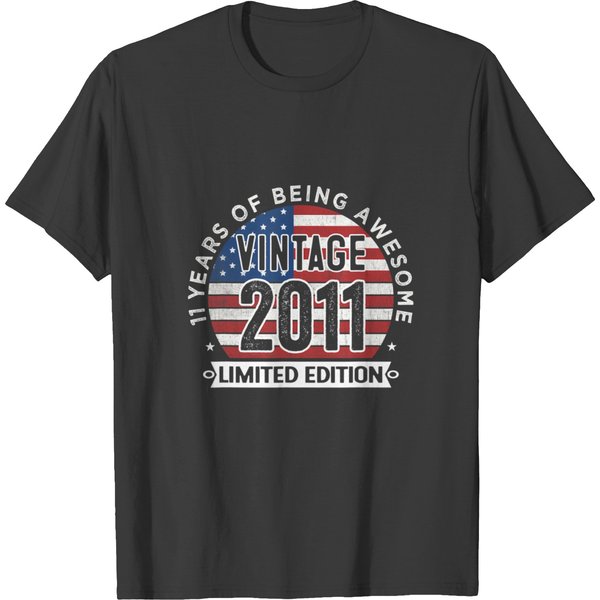 11Th Birthday Gifts Boys Vintage 2011 11 Years Old Usa Flag T T-Shirts-image