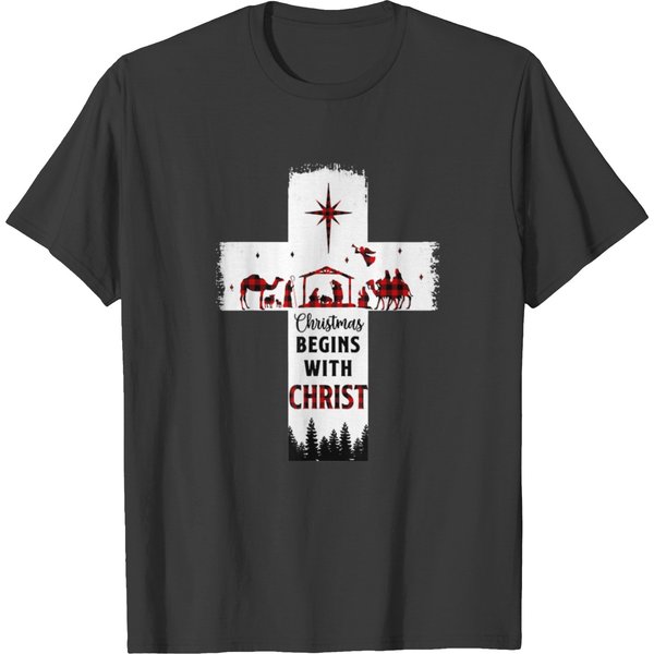 Christmas Begins With Christ Christian Cross Happy T Shirts-image