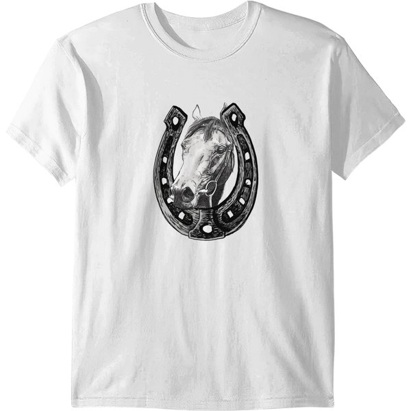 Noble Horse Looks Through A Horseshoe T-Shirt-image
