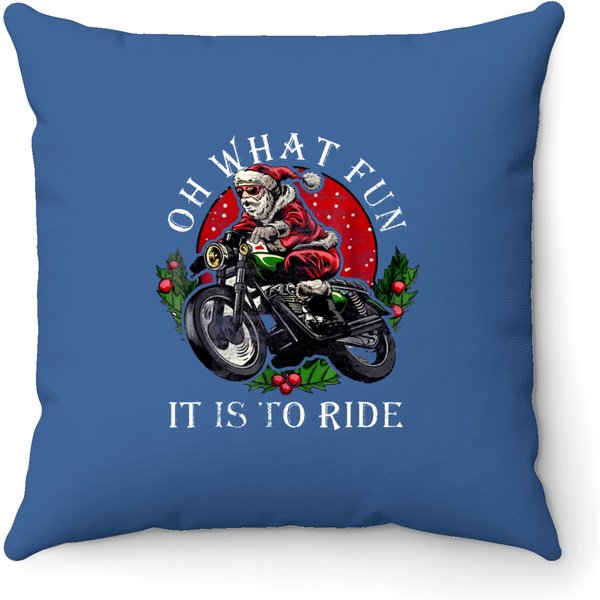 Biker Santa Motorcycle Fan Merry Christmas Holidays Throw Pillows-image