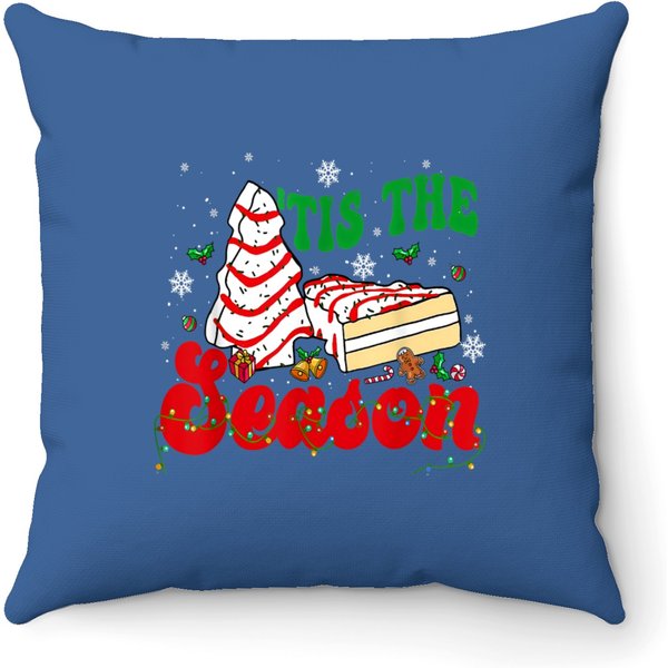 Little Tis' The Season Christmas Tree Cakes Debbie Groovy Throw Pillows-image