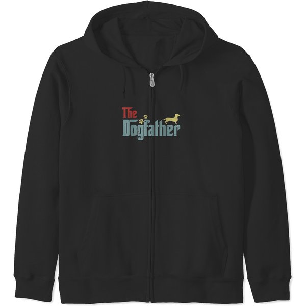 Vintage The Dogfather Dachshund Funny Dog Owner Gifts Zip Hoodies-image
