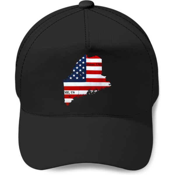 American Flag Over Maine Design T-Shirt Baseball Caps-image
