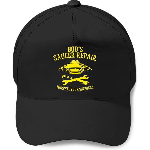 Baseball Caps With Yellow Bob's Saucer Repair Logo-image