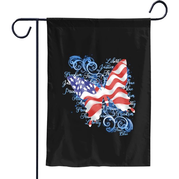 American Flag Butterfly Swirls Patriotic Words Garden Flags-image