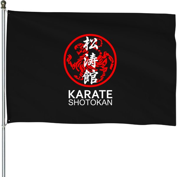 Shotokan Karate Symbol And Kanji White Text T-Shirt House Flags-image