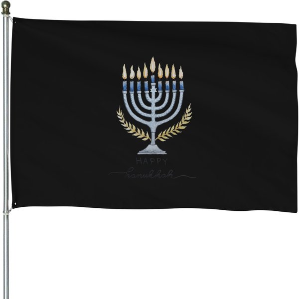 Watercolor Happy Hanukkah Menorah House Flags-image