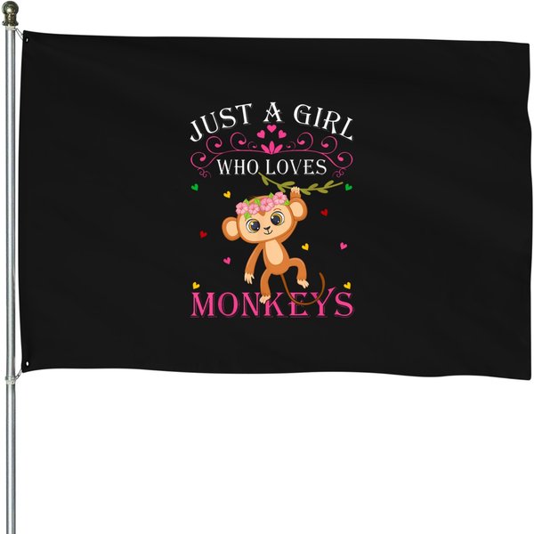 Just-A-Girl-Who-Loves-Monkeys-Cute-Monkey-Lover-Kids-T-Shirt House Flags-image