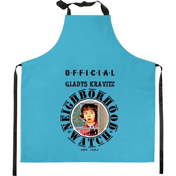 "Vintage" Gladys Kravitz Neighborhood Watch - Whimsical Bewitched Fan Art | Essential Kitchen Aprons-image