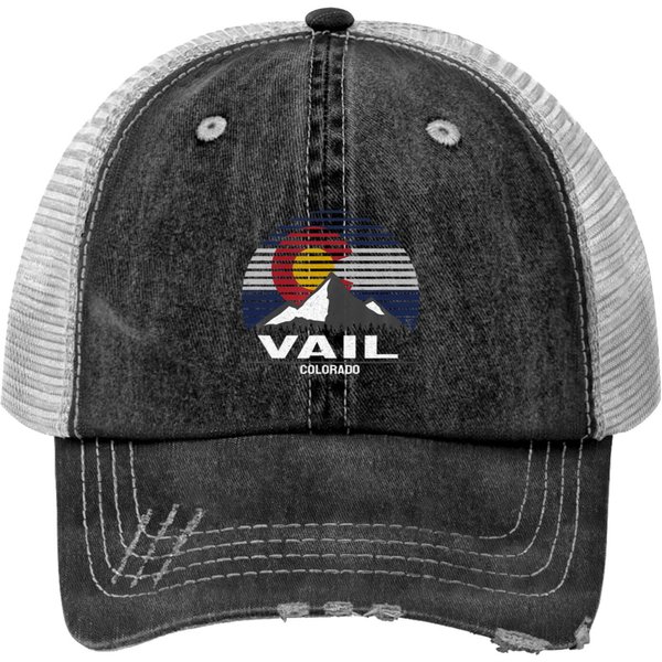 Vail Colorado Flag Mountain Print Trucker Hats-image