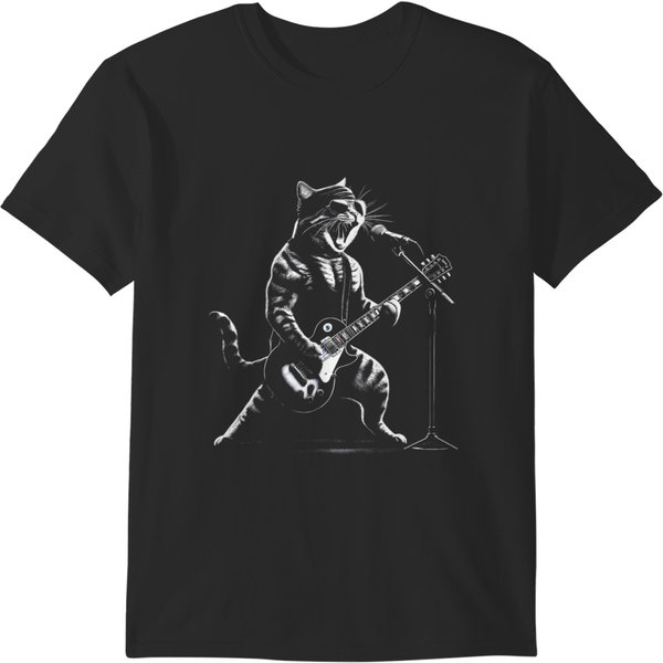 Funny Cat Playing Guitar, Playing Guitar Cat Rock T T-Shirts-image