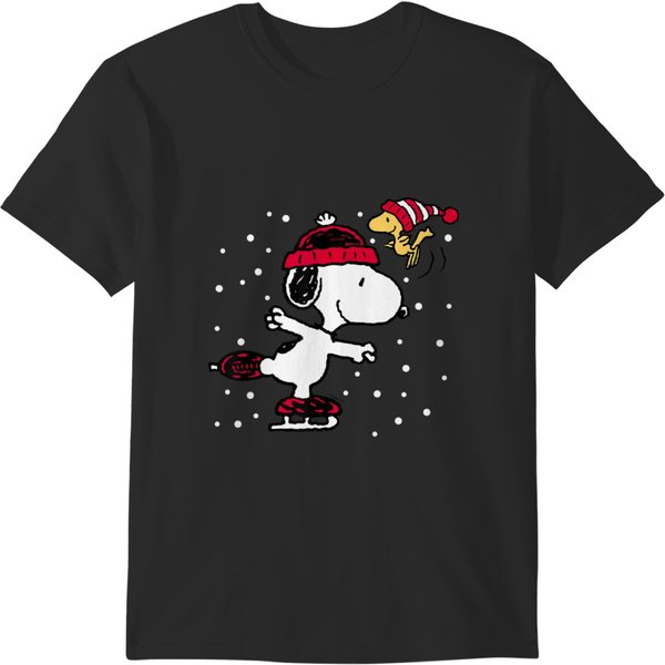 Snoopy And Woodstock Skate Holiday Short Sleeve T-Shirt T-Shirts-image