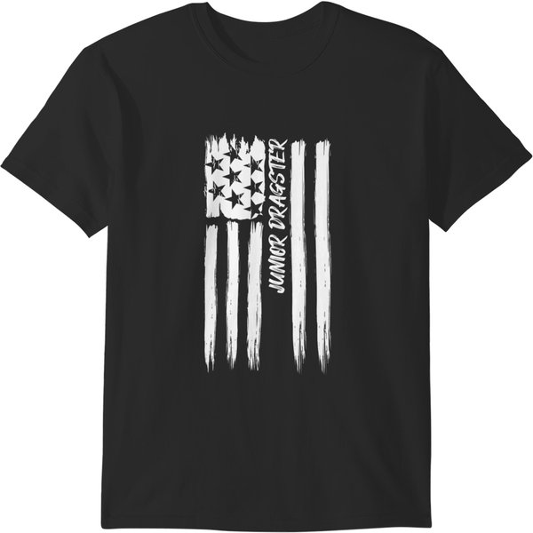Junior Dragster Flag Racing Patriotic Usa American Car Race T-Shirts-image