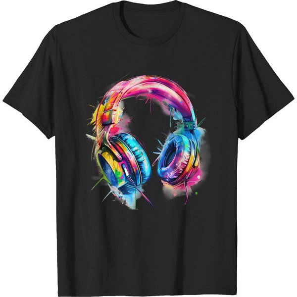 Headphones Music Dj Colourful Music Headphones Music Lover T-Shirts-image