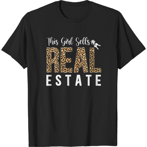 S This Girl Sells Real Estate Leopard Agent Investor Realtor Vneck T-Shirts-image