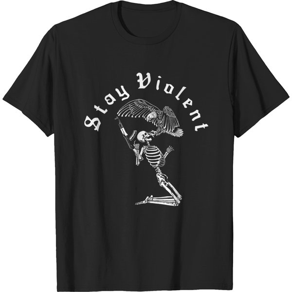 Skeletonss Stay Violent Vintages 90S Halloween Spooky Skull T-Shirts-image