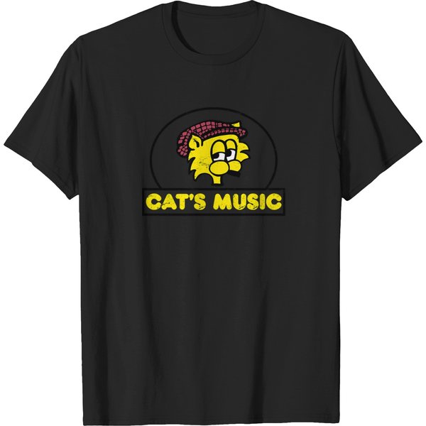 Cat's-Music-(Color)---Distressed-Black-Design---Defunct-Record-Store T-Shirt T-Shirts-image