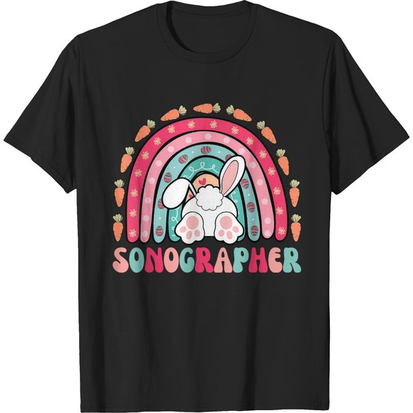 Rainbow Sonographer Bunny Easter Sonography Ultrasound Tech T-Shirts-image