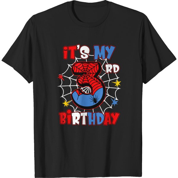 Kids Its My 3Rd Birthday Spider Theme Party 3 Years Old T-Shirts-image