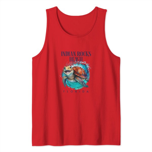 Indian Rocks Beach Florida Watercolor Happy Sea Turtle T Tank Tops-image