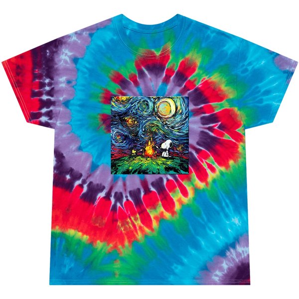 Snoopy And Woodstock Starry Night Print Van Gogh Parody Tie Dye T Shirts-image