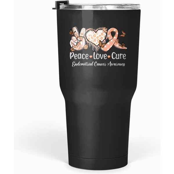 Groovy Peace Love Cure Endometrial Cancer Awareness T Tumblers 30 Oz-image