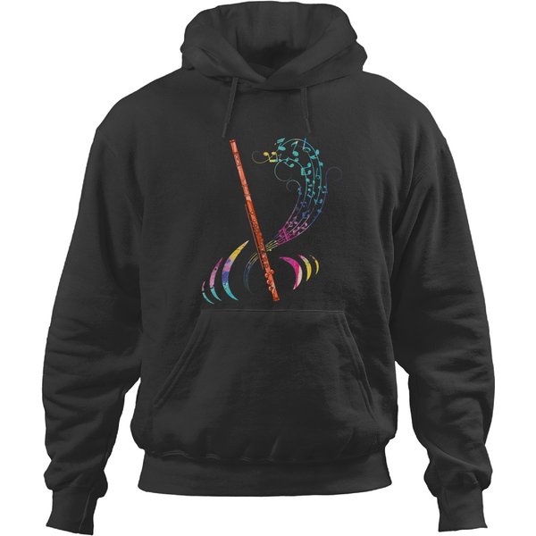 Flutist Treble Clef Classical Music Colorful Flute Hoodies-image
