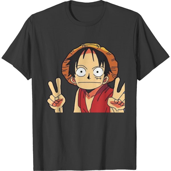 Luffy One Piece Funny Peace Sign T-Shirts-image