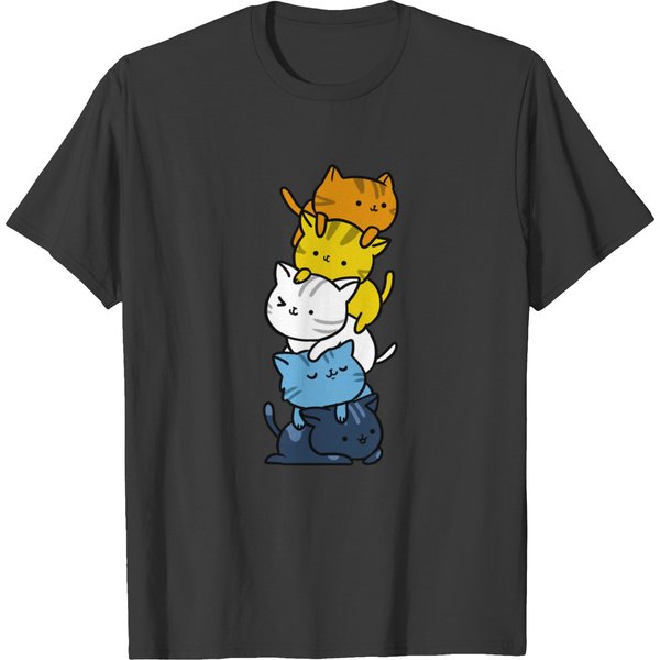 Kawaii Cat Pile Aroace Pride Flag T-Shirts-image