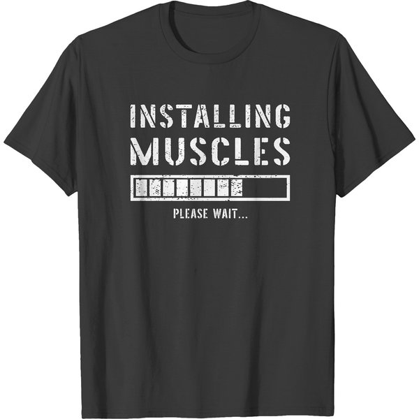 Funny Gym Workout Installing Muscles Please Wait Long Sleeve T-Shirt T-Shirts-image