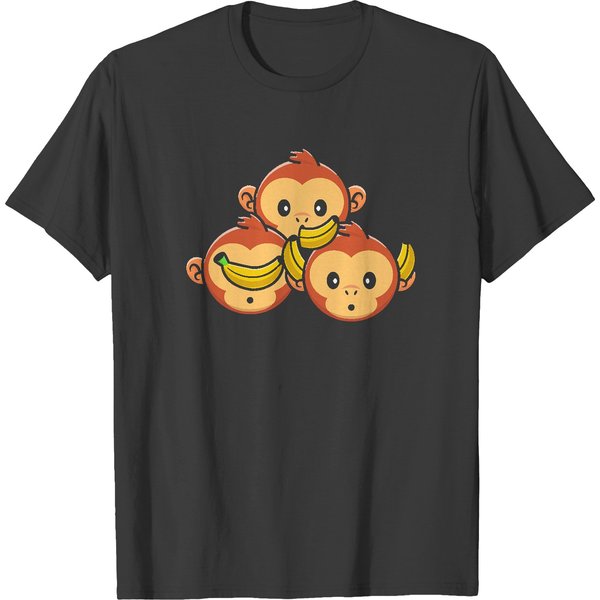 Monkey T- Shirt See Speak Hear No Evil Japan Monkeys Japanese Art Banana T- Shirt T-Shirts-image
