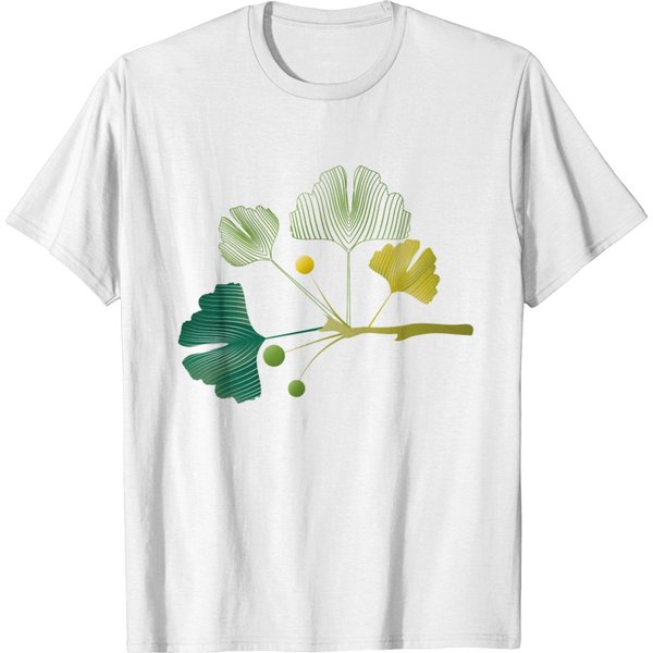 Ginkgo Branch Made Of Leaf Lines In Soft Green Ton T-Shirt-image