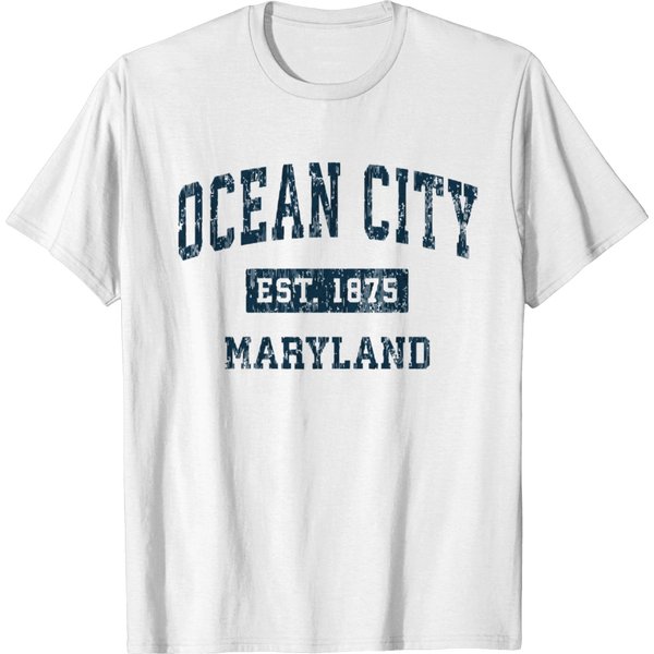 Ocean City Maryland Md Vintage Sports Design Navy T-Shirt-image
