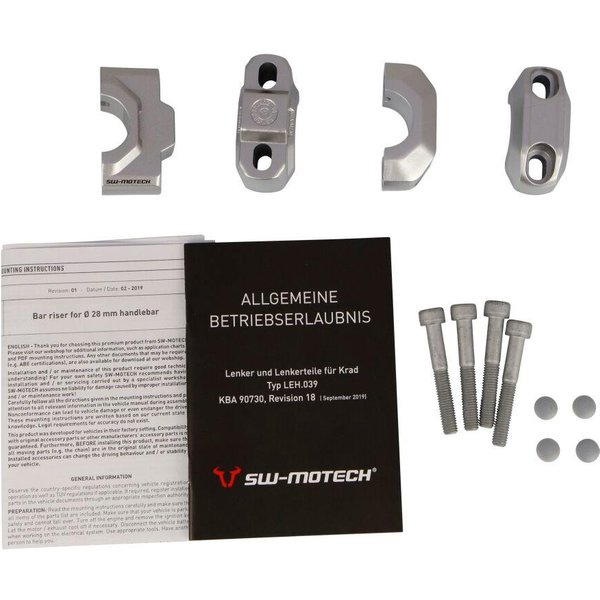 EH000392410030S - SW Motech Handlebar Riser For 28mm Handlebar For KTM Adventure 1050 ABS 2015-2016 - Silver