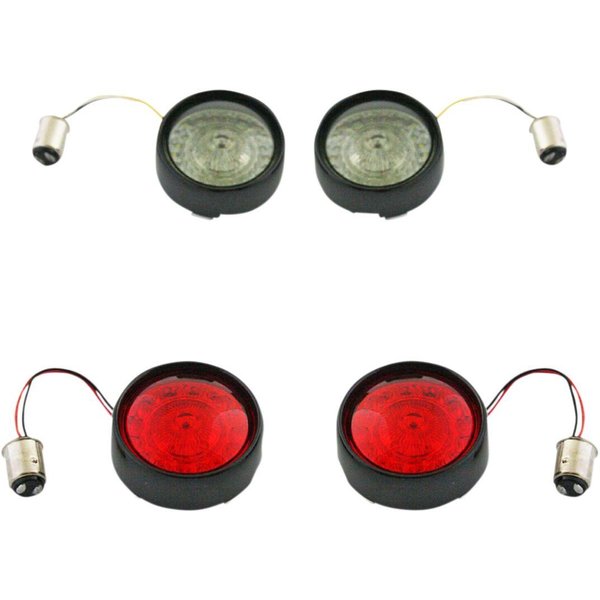 PB-BCM2-BB-B - Custom Dynamics Complete Front & Rear Turn Signal Conversion Kit with Bullet Bezel Lenses For Harley Davidson FLD 1690 2012-2013 Black Red/Smoke