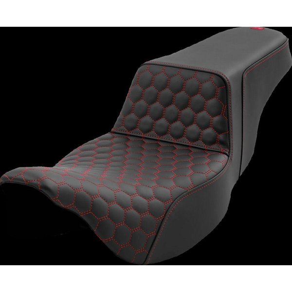 808-07B-17804 - Saddlemen Honeycomb Step Up Extended Seat For Harley Davidson FLH 1868 2021 - Black/Red