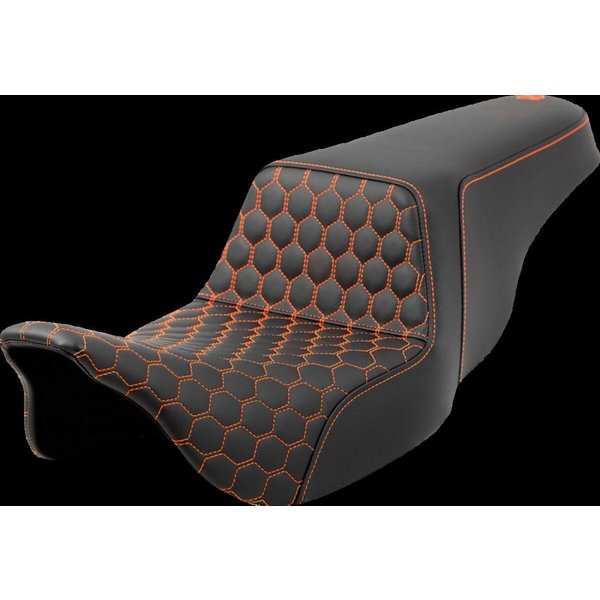 808-07B-17703 - Saddlemen Honeycomb Step Up Seat For Harley Davidson FLH 1868 2021 - Black/Orange