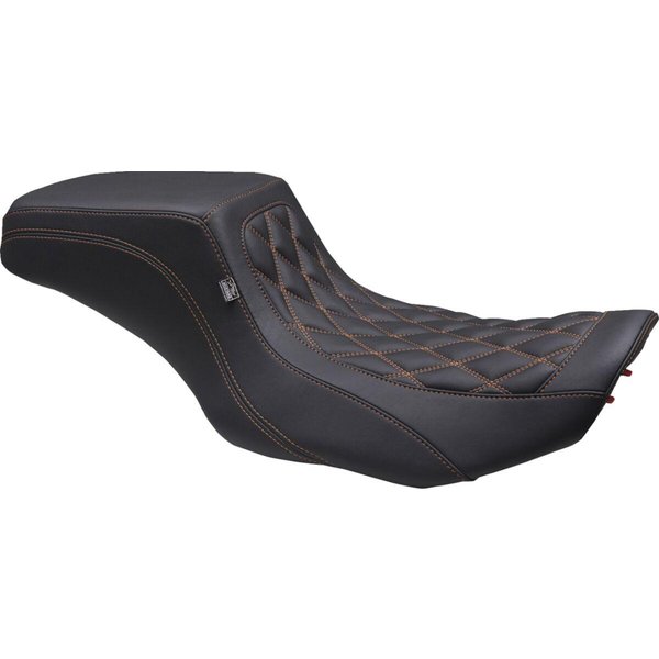 88416MO - Mustang Double Diamond Squareback Seat For Harley Davidson FLHX 1923 2024-2026 - Black/Orange