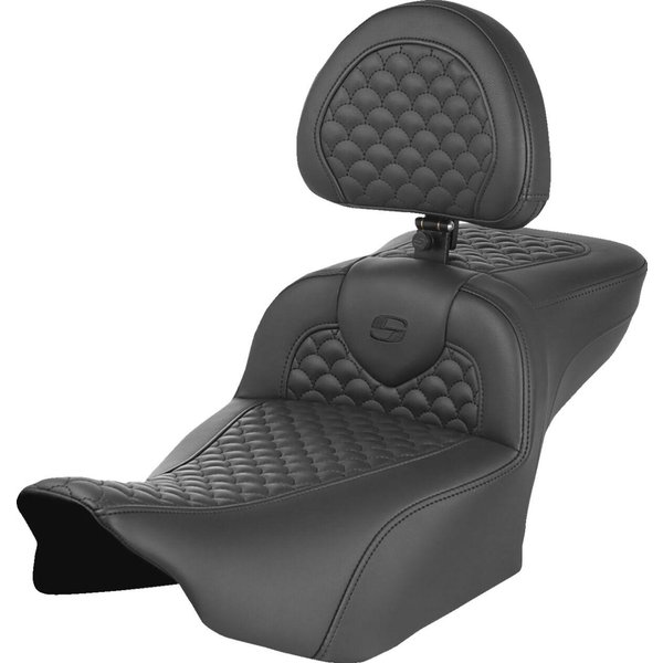 823-07-209B0 - Saddlemen Roadsofa Scallop Stitch Seat With Backrest For Harley Davidson FLHX 1923 2024-2026 - Black