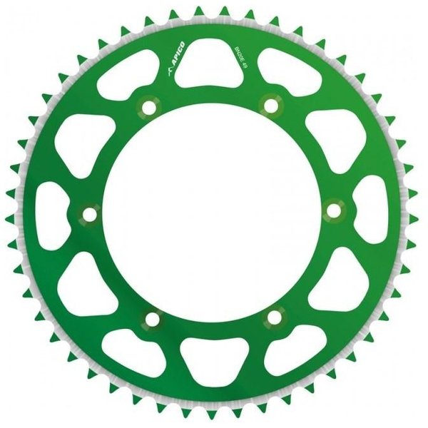 Apico Evolite Rear Sprocket - Kawasaki KX 125/250 1980-2008, KXF 250/450 2004-23 - Green/ 49T