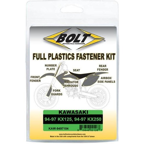 Bolt Hardware Plastic Fastener Kit - Kawasaki KX 125/250 1994-97