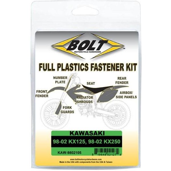 Bolt Hardware Plastic Fastener Kit - Kawasaki KX 125/250 1998-2002