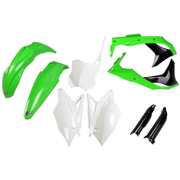 KAKIT224F@999 - UFO Replacement Plastics Kit For Kawasaki KXF250 2017 - Black/Green/OEM/White