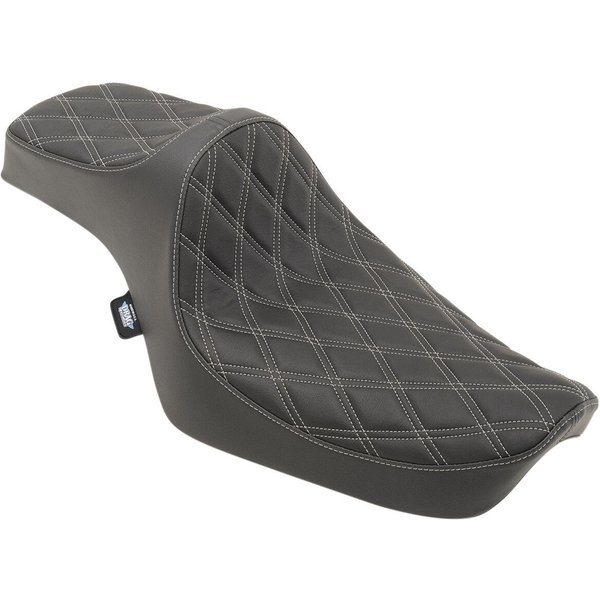 0804-0733 - Drag Specialties Predator III Seat For Harley Davidson XL 1200 C 1996-2003 Silver Stitching Double Diamond - Black/Silver