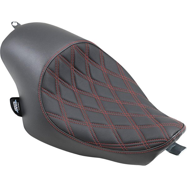 0804-0746 - Drag Specialties 3/4 Solo Seat For Harley Davidson XL 1200 C 2004-2020 Double Diamond Red Stitching - Black/Red