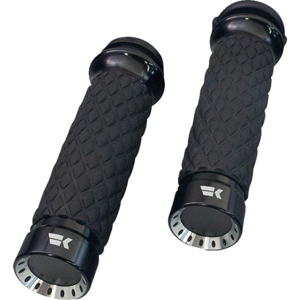 500330 - Khrome Werks Turbine Diamond Knurled Grips For Harley Davidson FLDE 1750 2020 - Black