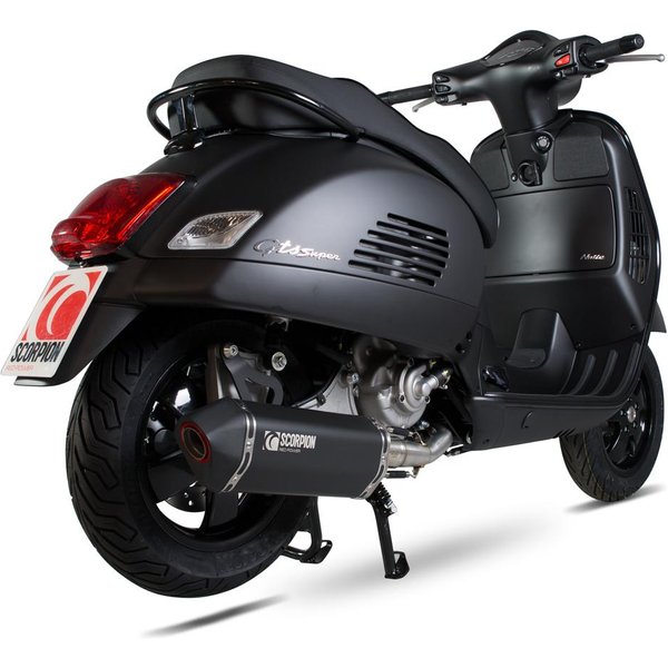 RVE211BCER - Scorpion Serket Parallel Black Ceramic Oval Exhaust - Vespa GTS125 / GTS250 / GTV250 / GTS300 SUPER / GTV300 SUPER Full System 2009 - 2017
