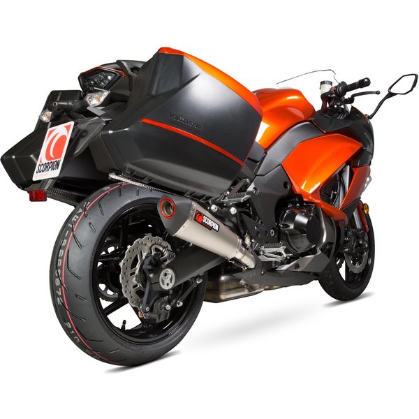 RKA108TEO - Scorpion Serket Taper Satin Titanium Oval Exhaust - Kawasaki Z1000 SX 2014 - 2018 With Panniers